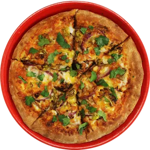 Sliced Pizzaon Red Plate PNG
