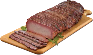 Sliced Smoked Beef Brisketon Board PNG image