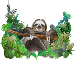 Sloth_in_ Rainforest_ Foliage PNG image