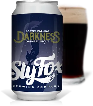 Sly Fox Oatmeal Stout Beer Canand Glass PNG image