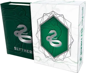 Slytherin House Crest Book Design PNG image