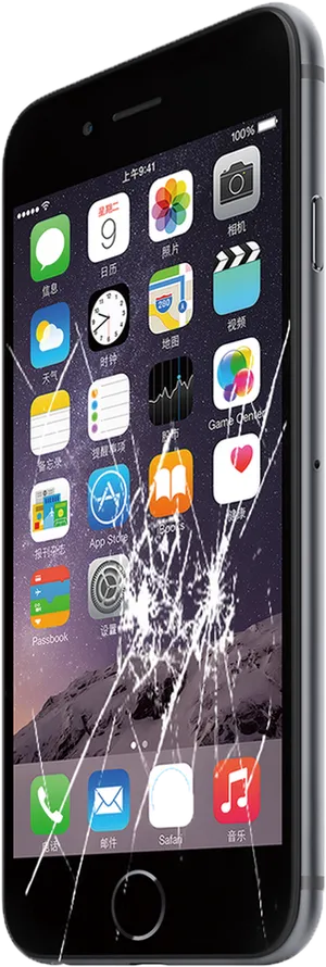 Smartphone_with_ Cracked_ Screen PNG image