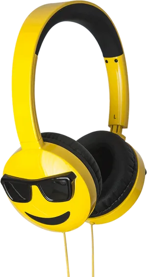 Smiley Face Yellow Headphones PNG image