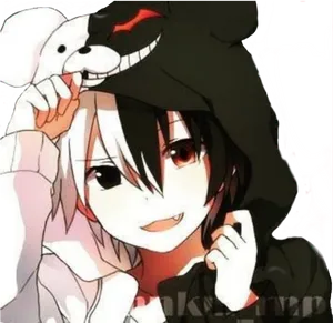 Smiling Anime Boy With Bunny Hoodie PNG image