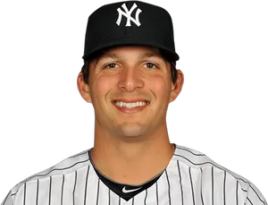 Smiling Baseball Player Yankees Hat PNG image