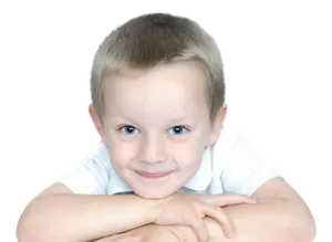 Smiling Boy Leaningon Hands PNG image