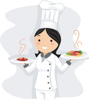 Smiling Cartoon Chef Serving Food PNG image