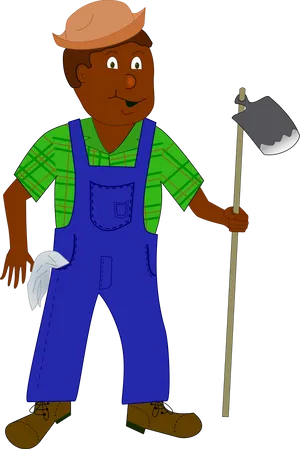 Smiling Cartoon Farmerwith Hoe PNG image