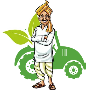 Smiling Cartoon Farmerwith Tractor PNG image