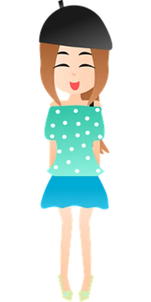 Smiling Cartoon Girlin Blue Outfit