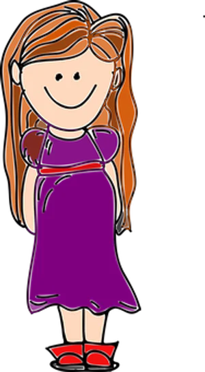 Smiling Cartoon Girlin Purple Dress