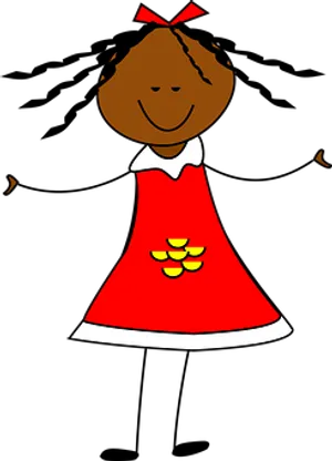 Smiling Cartoon Girlin Red Dress