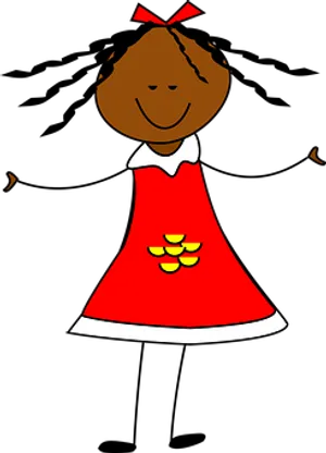 Smiling Cartoon Girlin Red Dress PNG image
