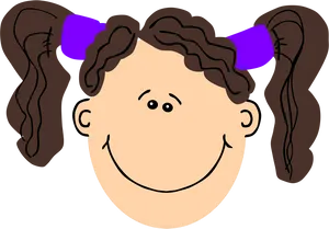 Smiling Cartoon Girlwith Brown Pigtails PNG image