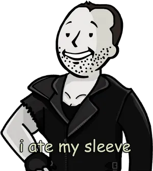 Smiling Cartoon Man Sleeve Eaten PNG image