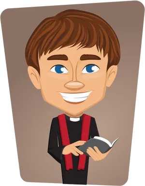 Smiling Cartoon Priest Holding Book PNG image