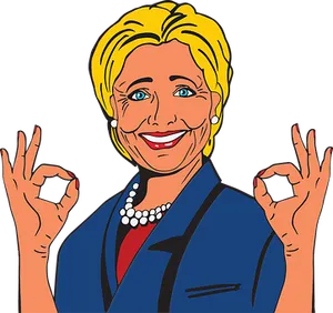 Smiling Cartoon Woman O K Gesture