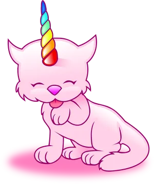 Smiling Cat Unicorn Rainbow Horn PNG image