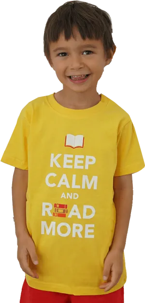 Smiling Child Yellow Reading Shirt PNG