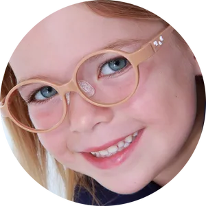 Smiling Childin Pink Eyeglasses PNG image