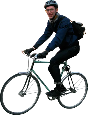 Smiling Cyclist Riding Bike PNG image