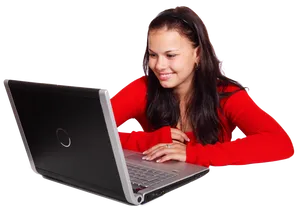 Smiling Girl Using Laptop