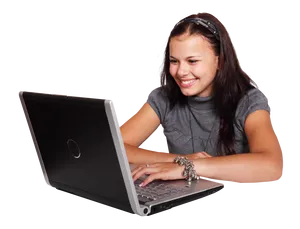 Smiling Girl Using Laptop