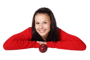 Smiling Girl With Apple PNG