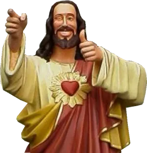 Smiling Jesus Figurine Thumbs Up PNG image
