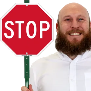 Smiling Man Holding Stop Sign PNG