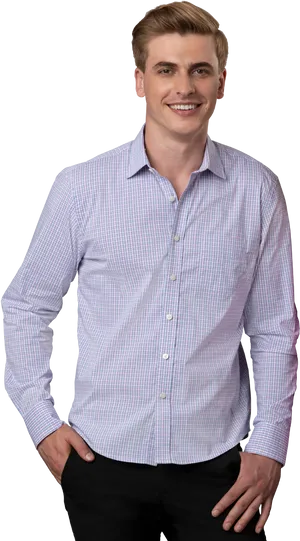 Smiling Manin Casual Checkered Shirt PNG image