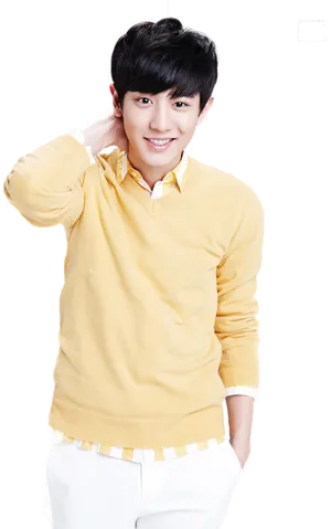 Smiling Manin Yellow Sweater PNG image
