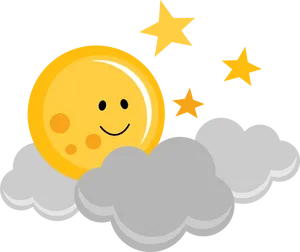 Smiling Moonand Stars Cloud Clipart PNG