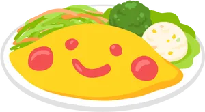 Smiling Omelette Cartoon Plate PNG image