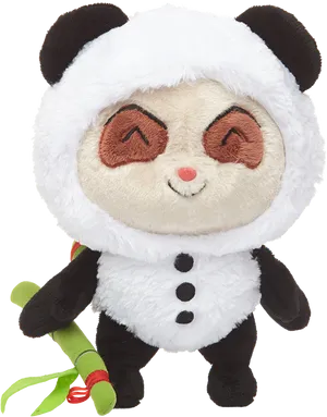 Smiling Panda Plush Toy With Bamboo PNG image