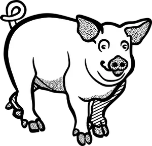 Smiling Pig Blackand White Illustration PNG image