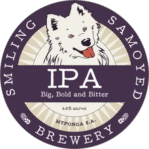 Smiling Samoyed I P A Beer Label PNG image