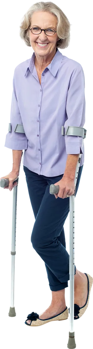 Smiling Senior Woman With Crutches PNG image