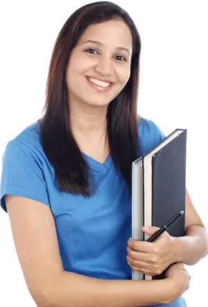 Smiling Student Holding Booksand Pen PNG image