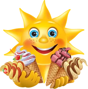 Smiling Sun With Ice Cream Cones PNG