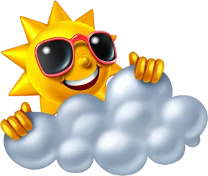 Smiling Sun With Sunglasses And Clouds.png PNG image