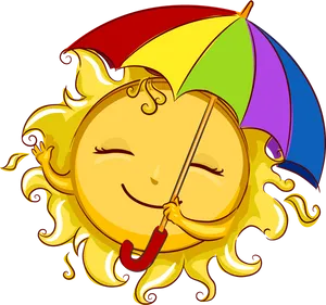 Smiling Sun With Umbrella