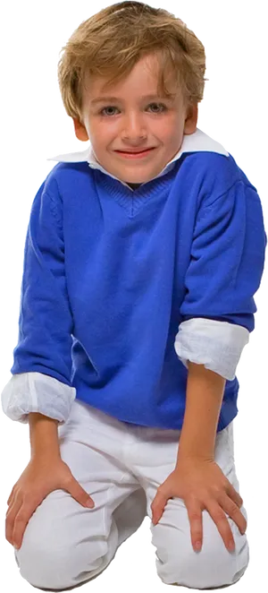 Smiling Toddlerin Blue Sweater PNG