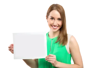 Smiling Woman Holding Blank Sign