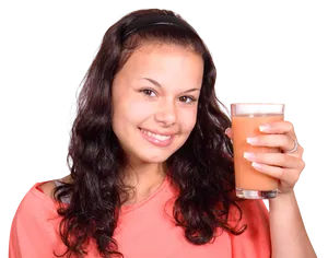 Smiling Woman Holding Smoothie PNG image