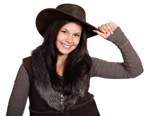 Smiling Woman Tipping Hat PNG