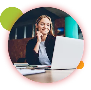 Smiling Woman Using Laptop PNG image