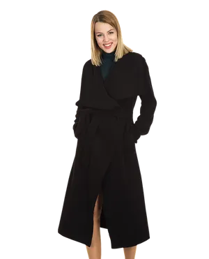 Smiling Womanin Black Coatand Turtleneck