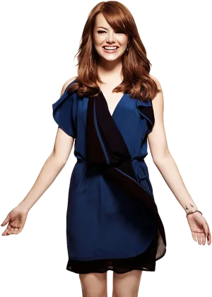 Smiling Womanin Blue Dress PNG image