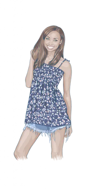 Smiling Womanin Floral Sundress PNG image